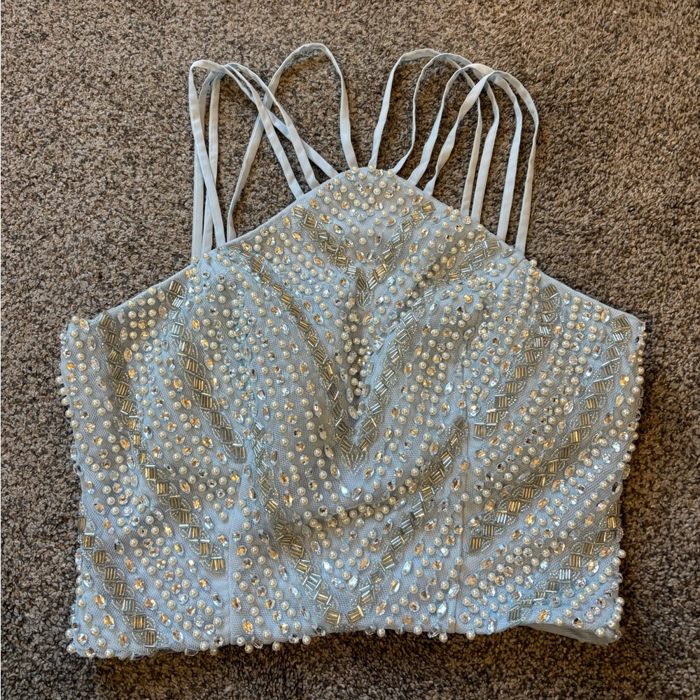 Blue Beaded Halter Top